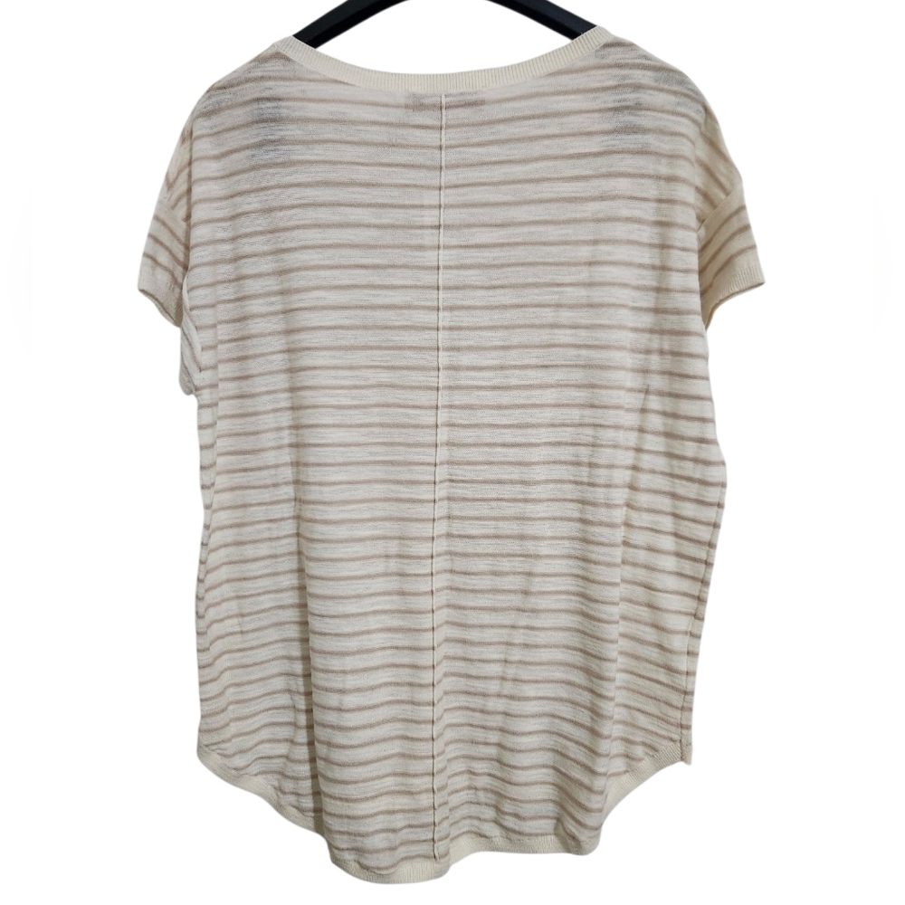 NWT Ann Taylor Loft Cream Short Sleeve Boxy Striped T-Shirt Crew Neck XL - Picture 3 of 7
